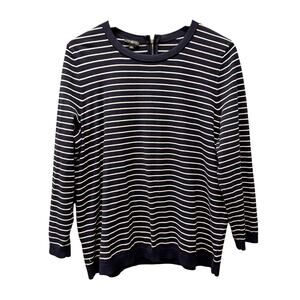 Talbots‎ Sweater Womens 2X Blue White Pale Pink Stripe Coastal Knit 3/4 Sleeve